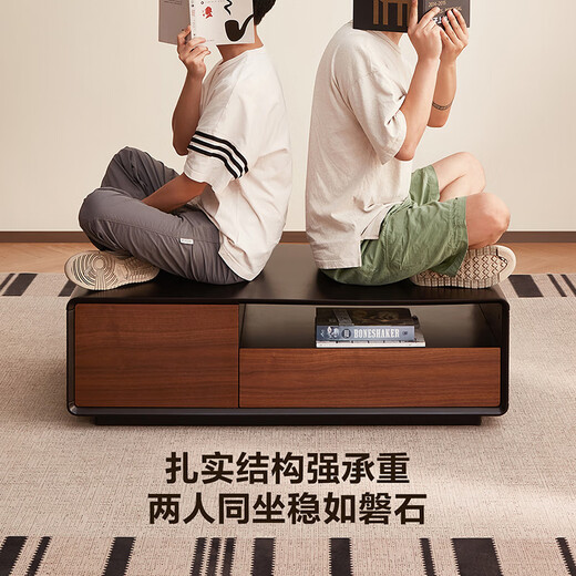 Quanyou Home Medieval style coffee table living room storage cabinet small apartment floor-standing drawer coffee table new furniture