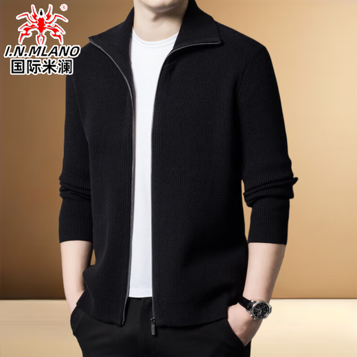 International Milan high-end 100% pure woolen sweater for men in autumn and winter thickened warm sweater lapel zipper knitted cardigan jacket for men dark gray produced in Ordos high-end quality XL/175 code recommended 140-160Jin Jin equals 0.5 kg