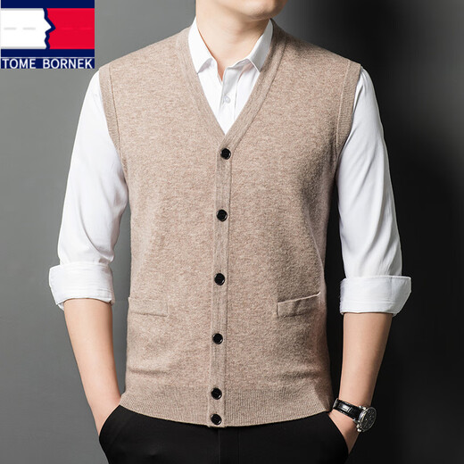 TOME BORNEK high-end 100 pure wool vest men's middle-aged and elderly dad wear sleeveless vest v-neck plush sweater vest cardigan gray XL 175-140-155Jin Jin equals 0.5 kg