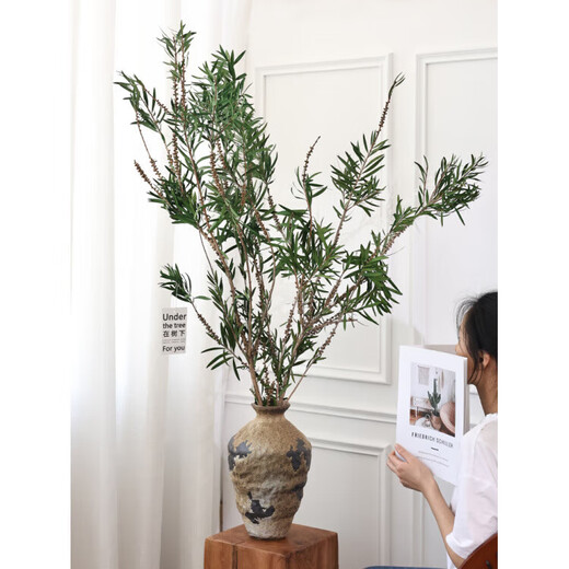 YWZR Buddha beads long branches dried flowers bouquet living room decoration vases wabi-sabi wind flower arrangement dried branches branches natural real flowers immortal flowers stone grain beige ceramic vase