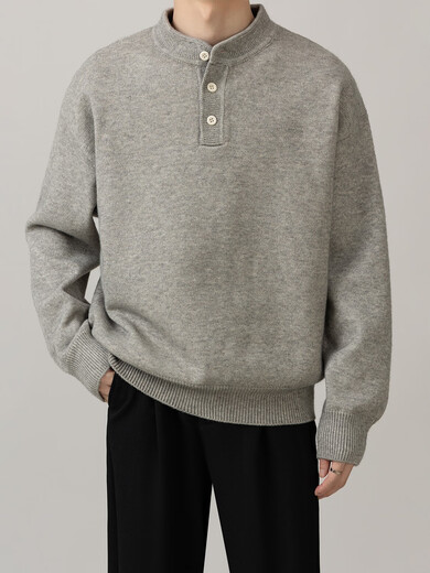 Men's 2025 New Men's Henley Collar Half-cardigan Simple Sweater Men's Casual Commuting Sweater Burgundy 2XL One Size