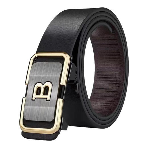 Men's leather leather toothless automatic buckle belt for young men, versatile business casual belt, inner wear trouser belt, black toothless aviation B 120cm