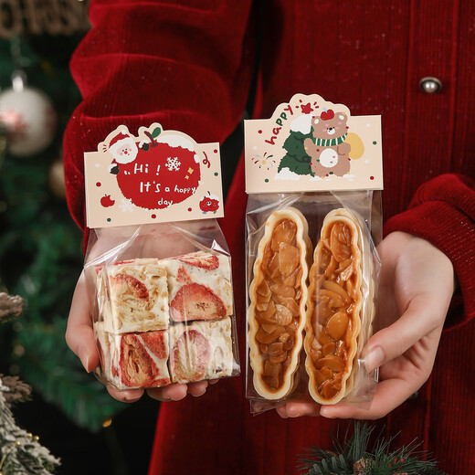 Bad Fox Christmas Cookie Packaging Bag Card Transparent Cookie Snowflake Crispy Glutinous Rice Boat Candy Snack Packing Bag 100 Sets Apple Bear + Flat Pocket