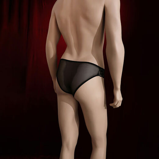 Men's crotchless lace underwear, sexy pure lust, hot special briefs shorts, thong underwear for men, black, one size fits all
