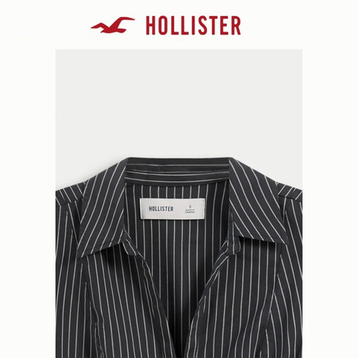 HOLLISTER25 new autumn and winter Y2K hot girl striped poplin bell sleeve shirt women's 340-5490 charcoal gray striped XS (160/80A)