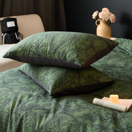 Light luxury retro style pure cotton brushed bed four-piece set autumn and winter thickened cotton quilt cover sheet high-end bedding Yeyu-green soft and comfortable bed sheet style 1.8 four-piece set-quilt cover 200x230