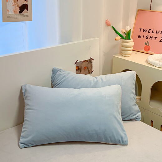 Antarctic quilt core + milk velvet four-piece set + pillow core Winter dormitory bedding and quilt complete set six-eight-piece set Baby blue + light gray 1.8m bed sheet seven-piece set = four-piece set + 6 Jin Jin equals 0.5 kg Quilt + pillow core 2 pieces