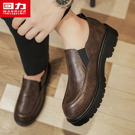 Pull back men's leather shoes 2025 autumn and winter new style slip-on soft sole men's business casual formal shoes brown 40