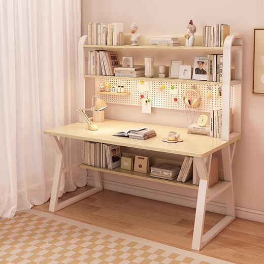 Middle school students multifunctional desk bookshelf integrated table high school students home desktop computer table simple study writing desk 120CM Morandi gray upgraded hole board