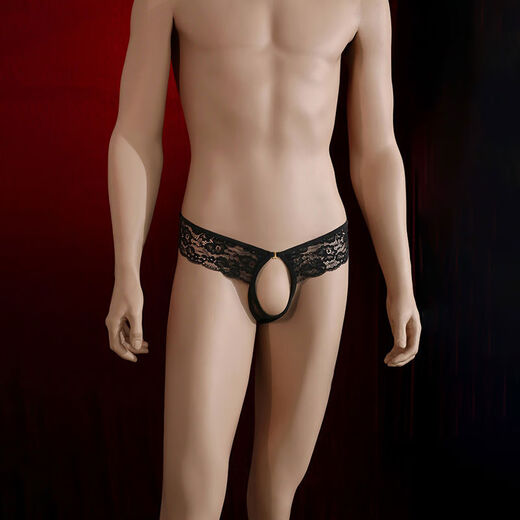 Men's crotchless lace underwear, sexy pure lust, hot special briefs shorts, thong underwear for men, black, one size fits all