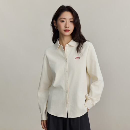 INMAN pure cotton commuting simple long-sleeved shirt for women 2025 autumn and winter versatile loose casual corduroy shirt beige L
