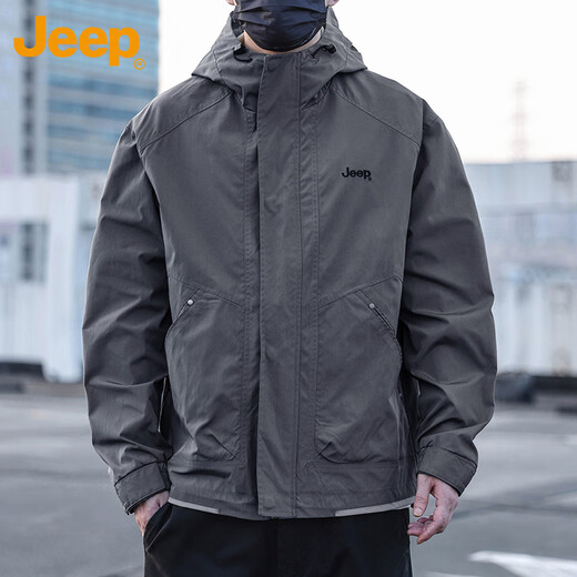 Jeep (JEEP) Jacket Men's Spring and Autumn Hooded Jacket Tops Versatile Trendy Casual Men's Clothing Gray XL