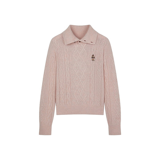 Teenie Weenie contains rabbit fur + wool bear girl retro cable knit sweater 25 autumn new sweater pink S