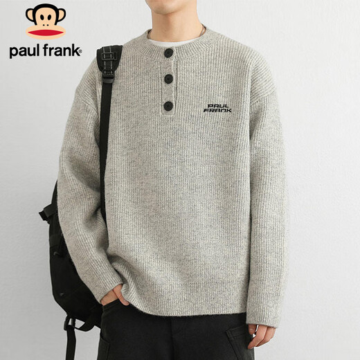 Paul Frank Sweater Men's Autumn and Winter Versatile Loose Knitwear Men's Jacket Trendy Brand Wool Bottoming Shirt Light Gray XL
