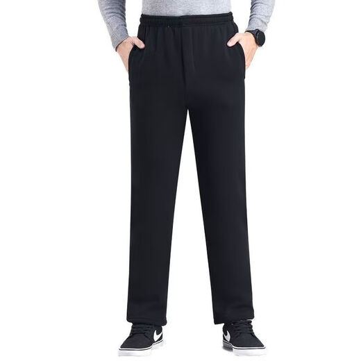 Middle-aged and elderly sports pants, lambswool plus fleece pants for dad, thickened outer wear, loose winter cotton pants, elastic men, black (lambs) 3XL (36) recommended 145-160Jin Jin is equal to 0.5 kg