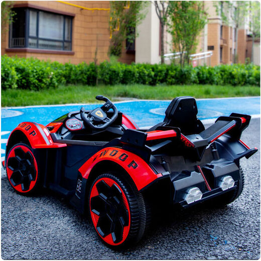 Bonas' new super large children's electric car Internet celebrity four-wheel swing toy car 1-6 years old can sit on the baby's remote control stroller single-drive model - no sound and no electricity - flame red