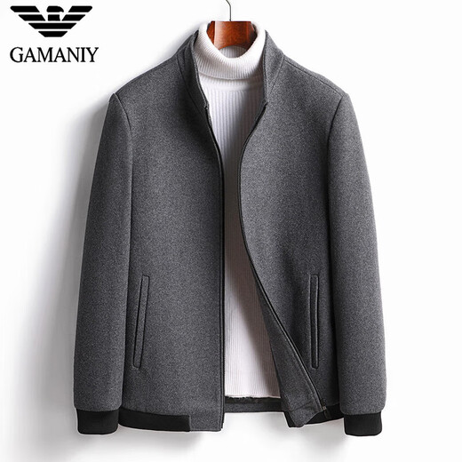 Men's jacket autumn woolen jacket men's woolen jacket middle-aged wool stand-up collar clip gray M 170