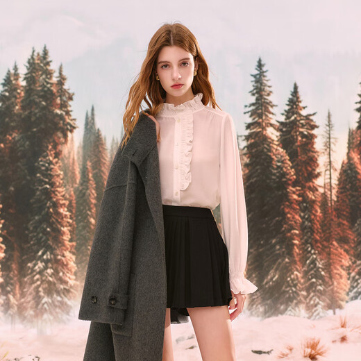 Sancai 2025 winter new style fungus edge stand collar shirt French style shirt for women