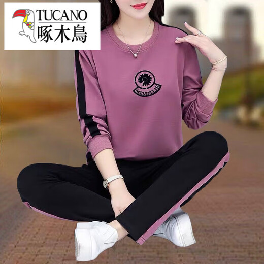 Woodpecker (TUCANO) Spring and Summer Casual Sports Suit for Women 2025 New Loose Fashionable Large Size Western Style Autumn Two-piece Set Trendy 686 Black Short Sleeve Shorts L (Recommended 95-110 Jin Jin is equal to 0.5 kg)