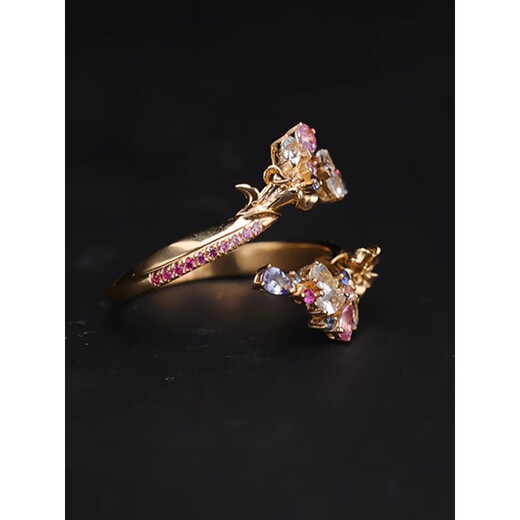 GUIG Old Phoenix Gold Store New Secret Garden Series Romantic Galaxy Flower Ring Fully Inlaid with 18K Gold Tanzanite Romantic Galaxy Flower Ring One Opening Adjustable