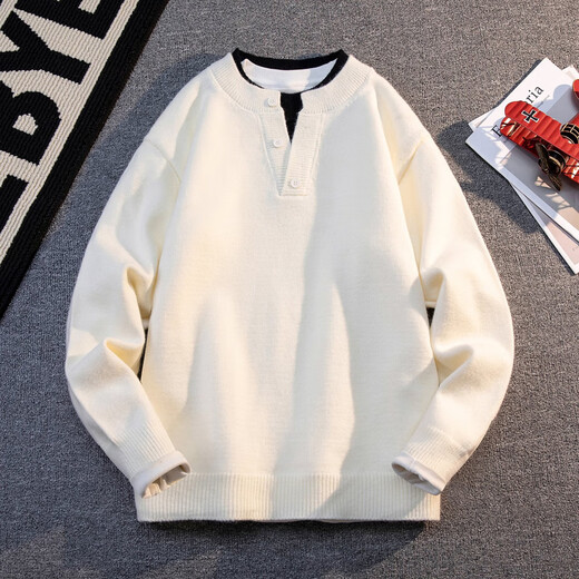 Yingtang sweater men's autumn and winter round neck animal year sweater Henry collar with soft waxy thickened bottoming sweater thread off-white M