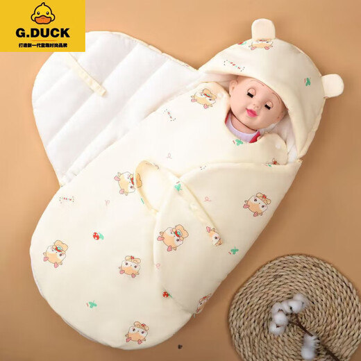 G.DUCKKIDS baby quilt pure cotton autumn and winter style first birth room all-in-one quilt newborn swaddle baby anti-jump sleeping bag blue persimmon ruyi snake 82*87cm thickened about 400 grams