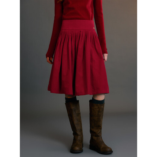 ELLE KIDS Children's Clothing Wide Waist Pleated Umbrella Skirt Girls Winter New French A-line Profile Horse Year Red Half Skirt New Year Red 165 (M)