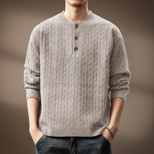 OLJ light luxury brand old money style Henry collar pullover sweater for men autumn and winter new loose twist knitted sweater jacket carbon black M suitable for 100-120Jin Jin equals 0.5 kg