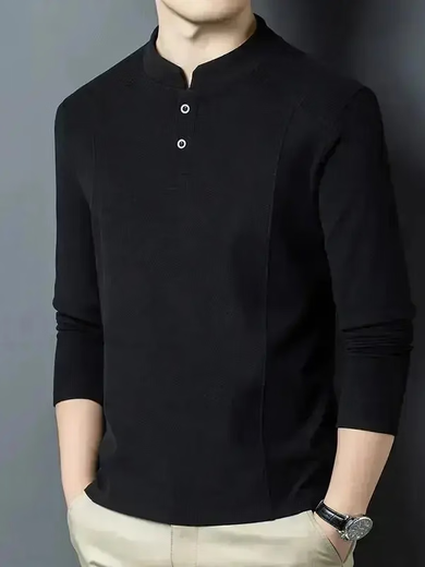 Yingtang autumn and winter double-sided German velvet bottoming shirt men's Henry collar trendy versatile long-sleeved T-shirt stand-up collar sweatshirt D509 black M recommended 90-115Jin Jin equals 0.5 kg