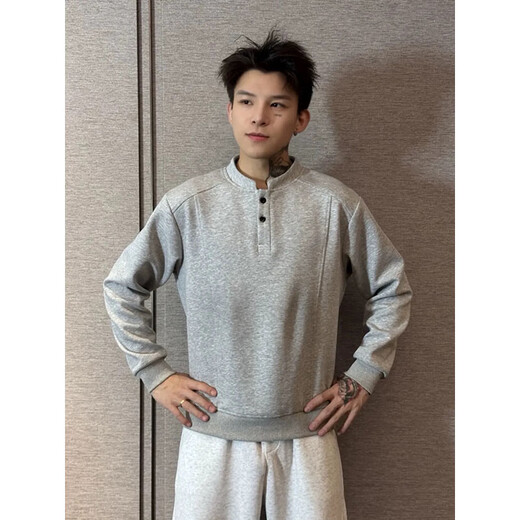 7 excellent products Deconstructed shoulder sweatshirt men's autumn and winter American Henry collar polo shirt heavy loose jacket top men LHFS-CX8 white M