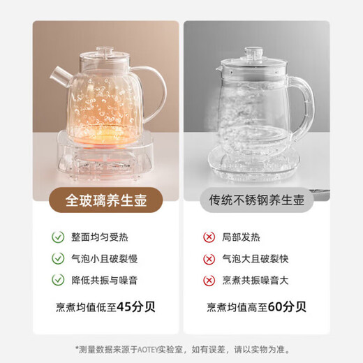 Health pot all-glass teapot flower teapot kettle office mini one-person teapot stewing all-in-one off-white 1.2L all glass + 0 glue 0 metal 226*200*225mm