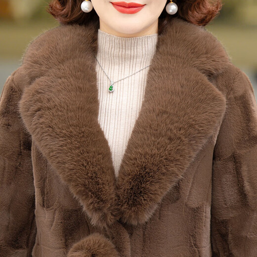Nuo Wei middle-aged and elderly women's foreign style imitation mink velvet coat large size foreign style mother's winter fur all-in-one thickened warm coat camel XL recommended 90-115Jin Jin equals 0.5kg (selected quality)