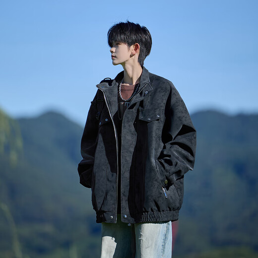 Shelley Jones American retro pu leather jacket men's autumn new loose trendy high-end handsome jacket clothing black cotton XL recommended 125-135Jin Jin equals 0.5 kg