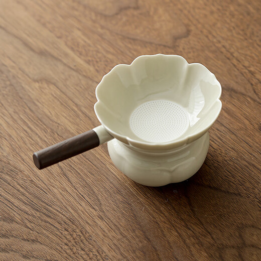 Jinpan Ceramic Tea Strainer Tea Filter Full Porcelain Hole Integrated Tea Strainer Ultra-fine Tea Filter Tea Separator Fair Cup High-end Filter Vegetable Gray Ceramic Tea Strainer Two-piece Set