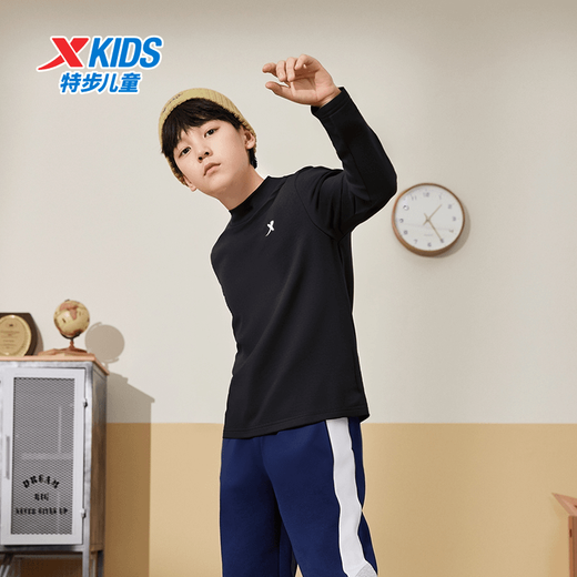 XTEP (XTEP) XTEP children's clothing children's velvet bottoming shirt boys half turtleneck T-shirt 2025 new autumn and winter clothing medium and large children's long-sleeved T-shirt light milk coffee 140