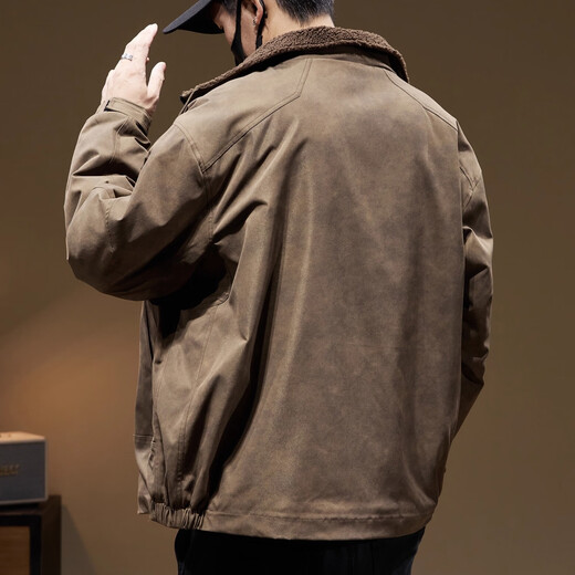 JEEP SPIRIT Jeep high-end Maillard cotton thickened warm velvet work jacket men's retro American 2025 winter jacket brown thick cotton color XL suitable for weight 145-160Jin Jin equals 0.5 kg