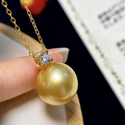 Princess Pearl Diana Pendant Necklace South Sea Gold Beads 18 Pendant Rich Gold Natural Perfect Round Highlight Collarbone 10mm Small and Cute