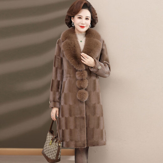 Nuo Wei middle-aged and elderly women's foreign style imitation mink velvet coat large size foreign style mother's winter fur all-in-one thickened warm coat camel XL recommended 90-115Jin Jin equals 0.5kg (selected quality)