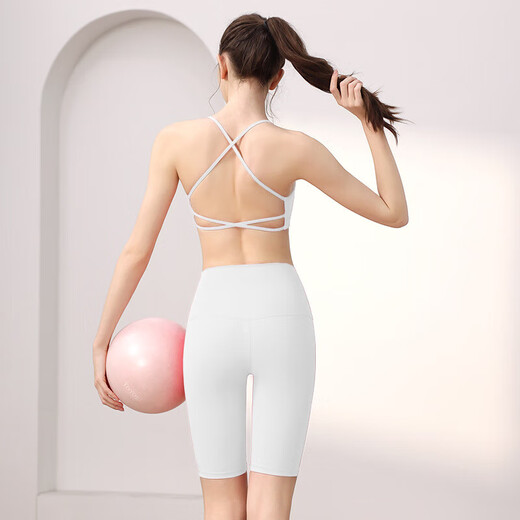 Sports Bra Women's Yoga Wear Set Dopamine Pilates Sexy Gym Training Beauty Vest Bra Summer Black + Black Half-length Pants M