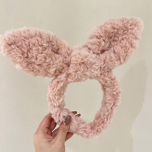 Hua Mu Rong Cute Rabbit Ears Plush Headband Women's Face Wash Hairpin Hairpin Internet Celebrity Rabbit Headwear Headband Fur Hair Accessories Makeup Cute Rabbit Ears Hairband - Pink