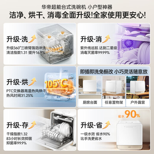 VATTI T1 millet cake 5 sets desktop dishwasher mother and baby grade 105 high temperature drying first class water effect double-layer bowl basket fruit and vegetable household small size installation-free national subsidy 20%