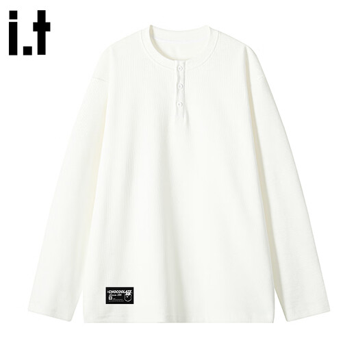 CHOCOOLATE2025 Autumn New Henley Collar Loose T-shirt Unisex Couple Tops Bottoming Shirt White M Recommended 95Jin Jin is equal to 0.5kg -110Jin Jin is equal to 0.5kg