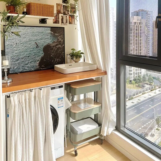 Shantou Lincun custom-made balcony washing machine cabinet top table solid wood countertop storage rack storage cabinet sink wash table leg 3 with frame