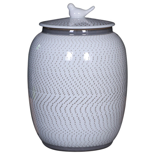 Fumi cylinder rice bucket Jingdezhen ceramic household 20 Jin Jin equals 0.5 kg 30 Jin Jin equals 0.5 kg Flour bucket moisture-proof and insect-proof with lid seal White winter melon 30 Jin Jin equals 0.5 kg Water capacity