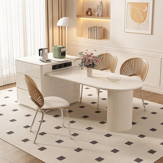 Pashaman slate island dining table integrated Nordic simple cream style small apartment dining table with 4 dining chairs 1047