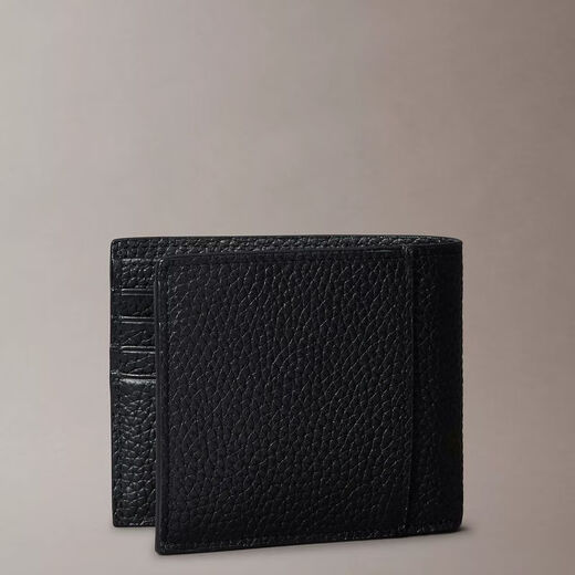 Calvin Klein Men's Wallet CK Bifold Wallet Textured Leather LOGO Soft and Durable Black Premium Business Simple Gift Black Black os One Size