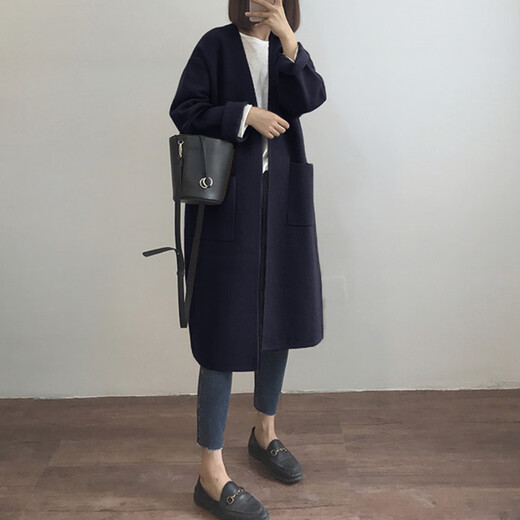 TonLion 2024 autumn and winter minimalist literary atmosphere medium long cardigan sweater jacket for women