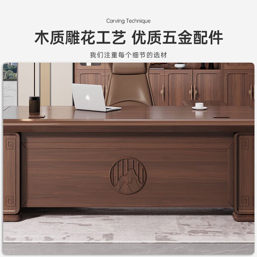 NAIGAO new Chinese style boss desk solid wood veneer executive desk ebony wood veneer painted desk including cabinet 1.6 meters