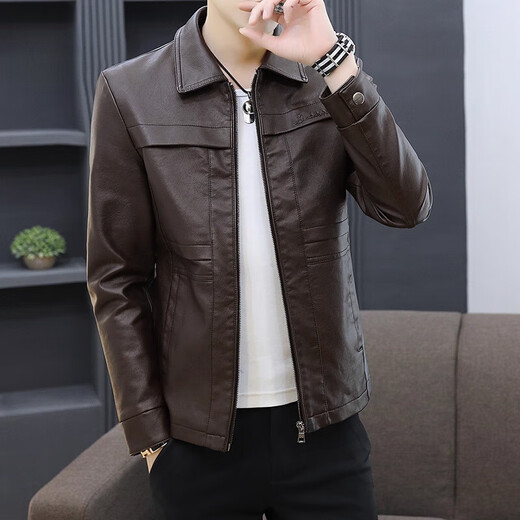 七匹狼狼影皮衣外套男士2025年秋冬新款潮流痞帅机车服休闲皮夹 8902黑色 加绒 3XL 推荐【161-175斤】