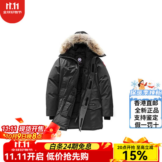 Canada Goose Langford Skisaison Red Label klassischer mittellanger Parka mit Logo und Kapuze, wasser- und winddicht, warme Daunenjacke L